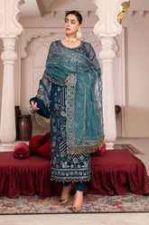 JJ EMBELLISH BY JANIQUE LUXURY EMBROIDERED UNDTITCHED SUIT D-002 Blue Contour